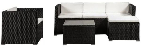 Juskys Punta Cana L kerti rattan szett - fekete/krémszínű párnák