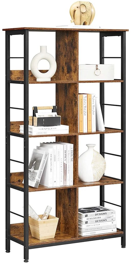 4 szintes könyvespolc, könyvespolc, 80 x 33 x 149 cm, rusztikus barna-fekete