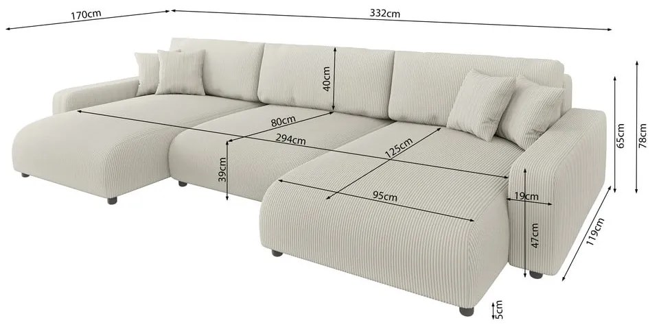 Krémszínű kordbársony kinyitható tárolóhelyes sarokkanapé Sara – Ropez