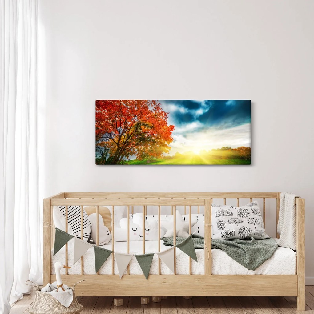 Napsütésben fürdő táj képe (120x50 cm)
