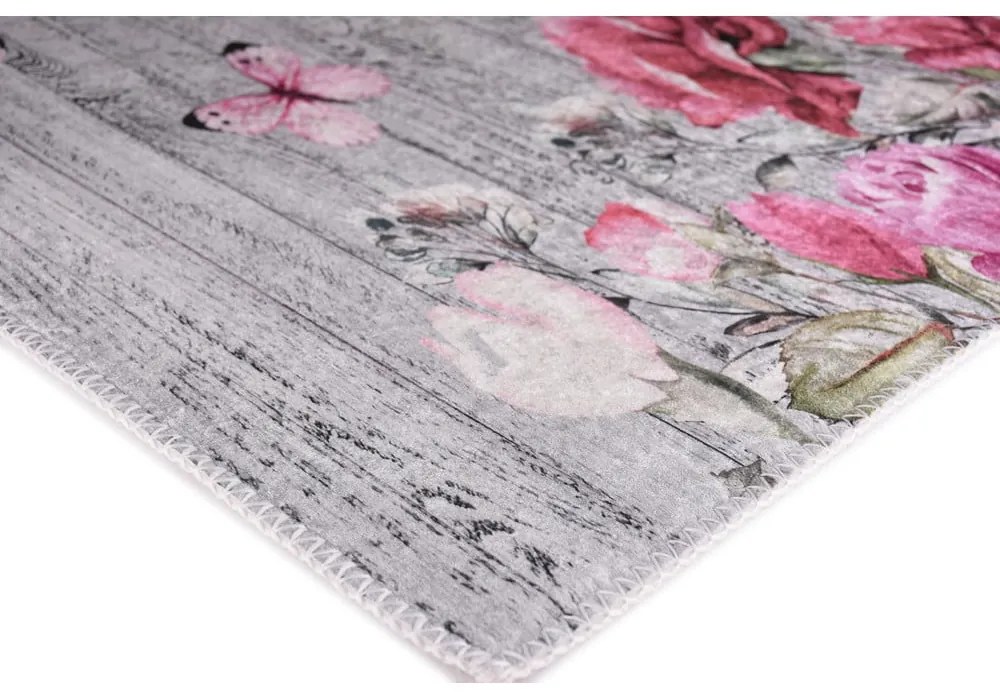 Rózsaszín-szürke mosható futószőnyeg 80x200 cm Blooming Roses – Vitaus