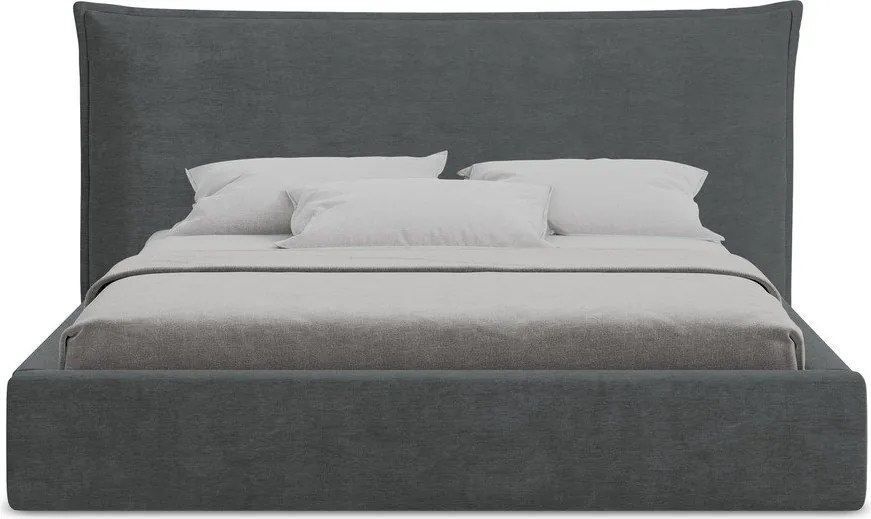 Sötétszürke kárpitozott ágyneműtartós franciaágy ágyráccsal 160x200 cm Esala – Makamii