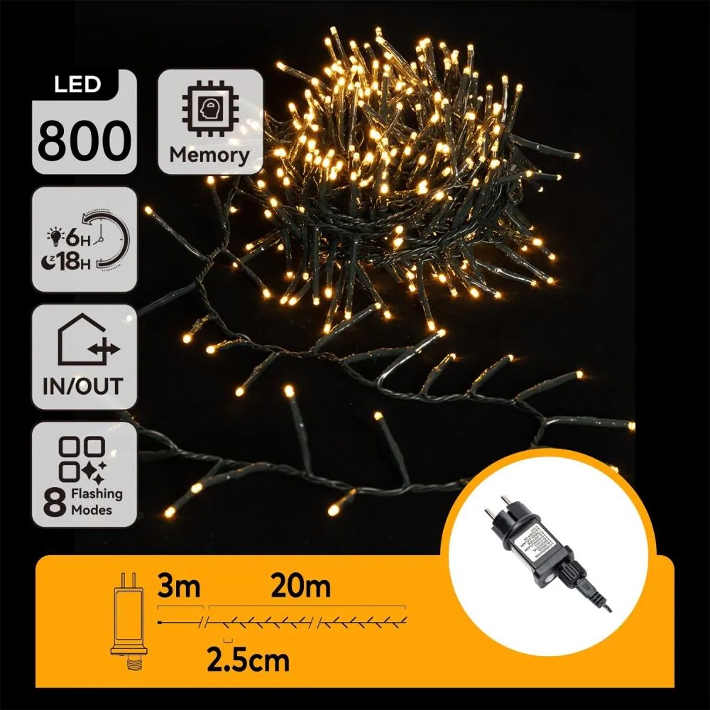 Aigostar - LED kültéri fényfüzér, 800 LED, 8 üzemmód, 23 m, IP44, meleg fehér