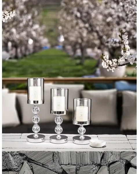 3 db-os, fényes króm gyertyatartó szett