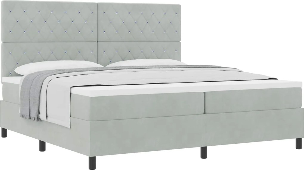 vidaXL Boxrugós ágy matracmal Világosszürke 200 x 200 cm szövet