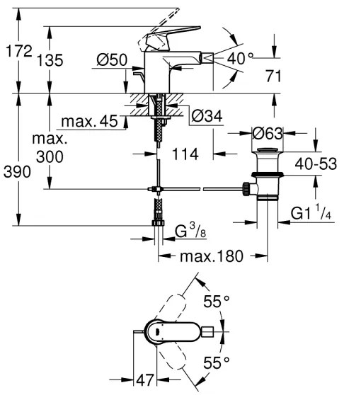 GROHE 32839000 - Bidé csaptelep EUROSMART COSMOPOLITAN, S méret, fényes króm