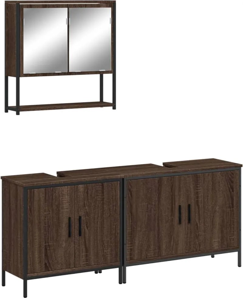vidaXL 3 részes barna tölgy színű szerelt fa fürdőszobai bútorszett