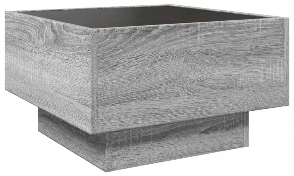 szürke sonoma szerelt fa dohányzóasztal LED-del 50 x 50 x 30 cm