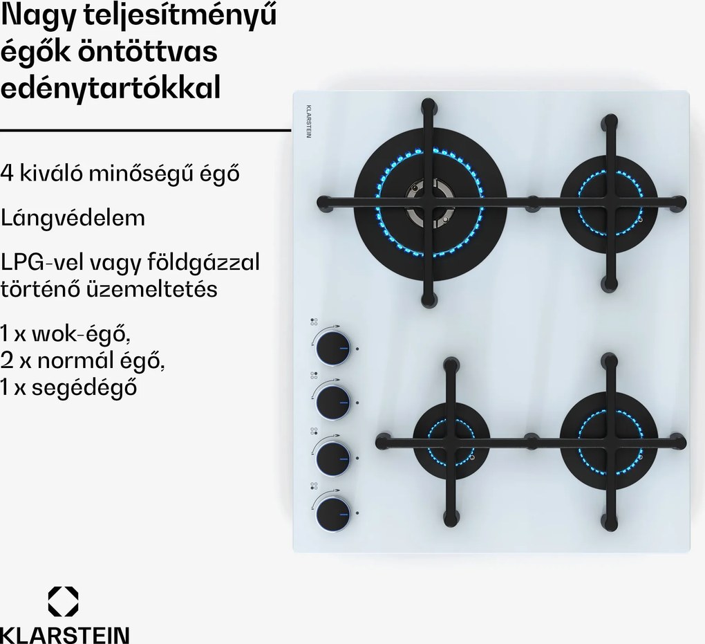 Klarstein Illuminosa 4 gáz főzőlap 4 égős Sabaf égő üvegkerámia