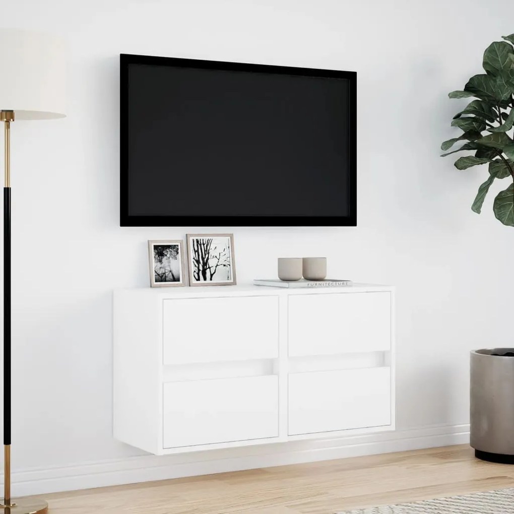 2 db fehér falra szerelhető TV-szekrény LED-del 41 x 31 x 45 cm