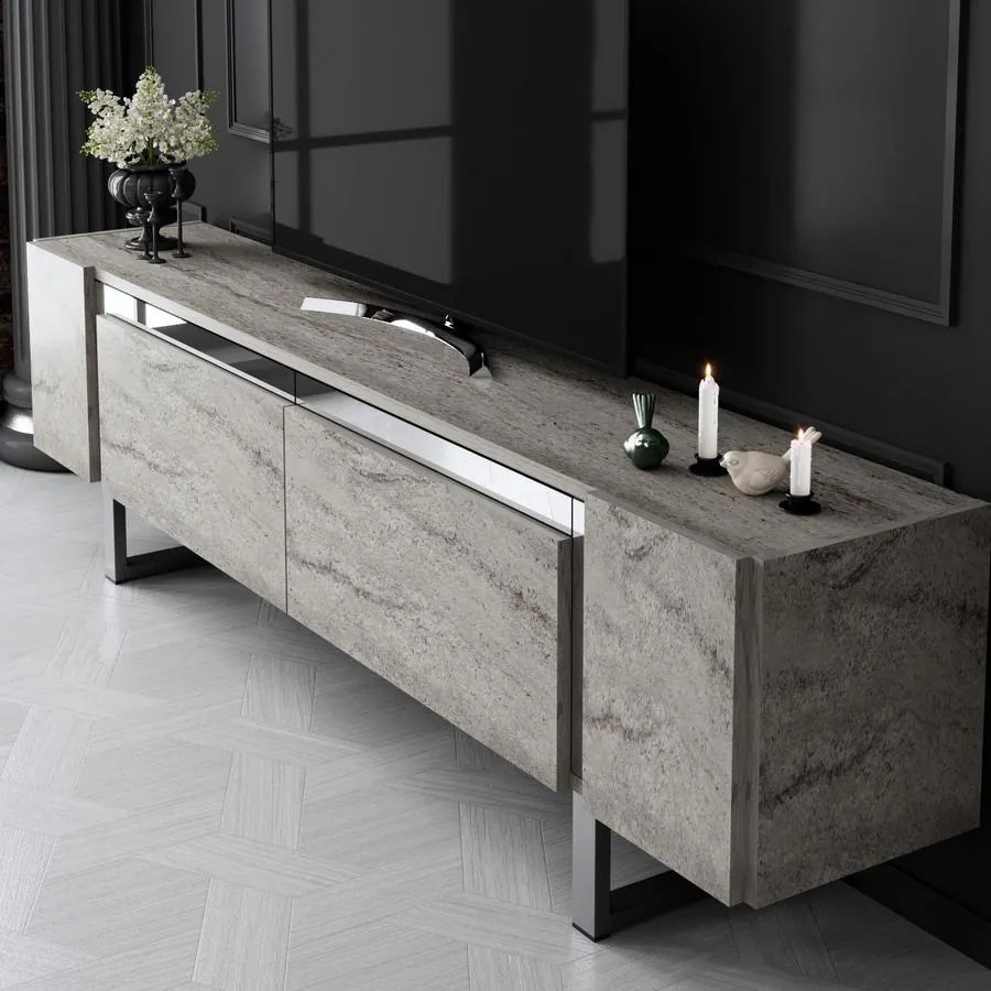 TV szekrény Yildiz - Travertine, Silver