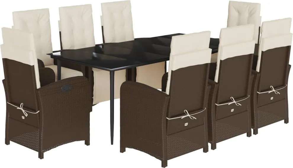 vidaXL 9 részes barna polyrattan kerti étkezőgarnitúra párnákkal