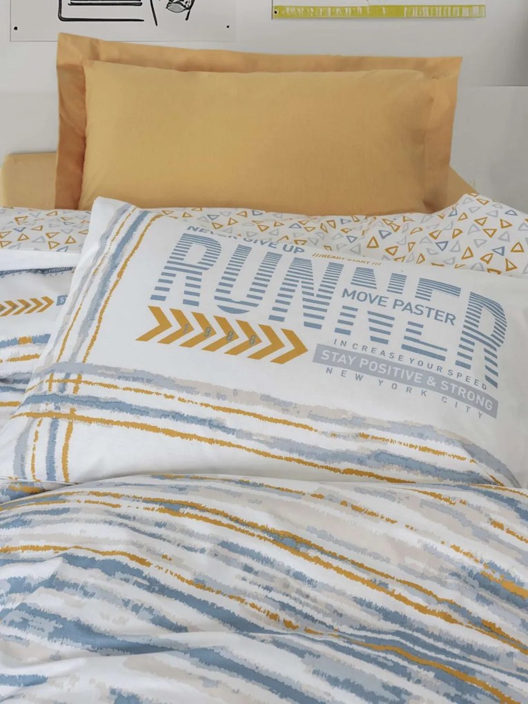 Dashon Ranforce egyszemélyes ágyneműhuzat garnitúra feszített lepedővel 100 × 200+30 cm, sárga