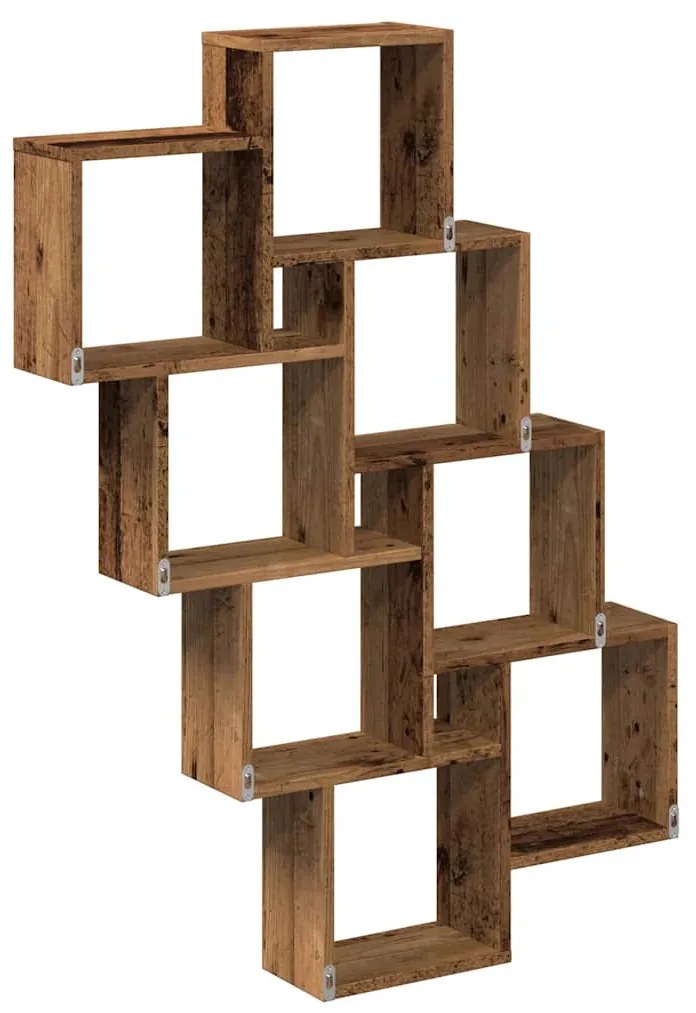 antik fa színű szerelt fa fali kocka polcok 90x15x119,5 cm