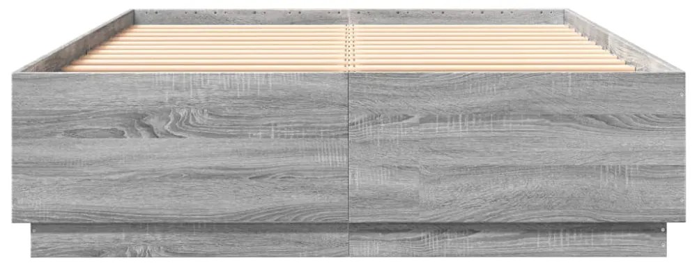 szürke sonoma színű szerelt fa ágykeret LED-del 140x200 cm