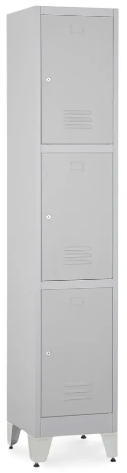 Fém szekrény - 3 doboz, 38 x 45 x 196,5 cm, helyreigazítással, hengerzár, világos szürke - ral 7035
