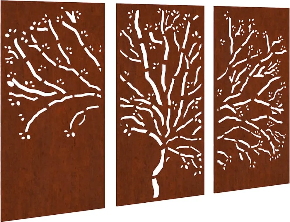 vidaXL 3 db famintás corten acél kerti faldísz 105 x 55 cm
