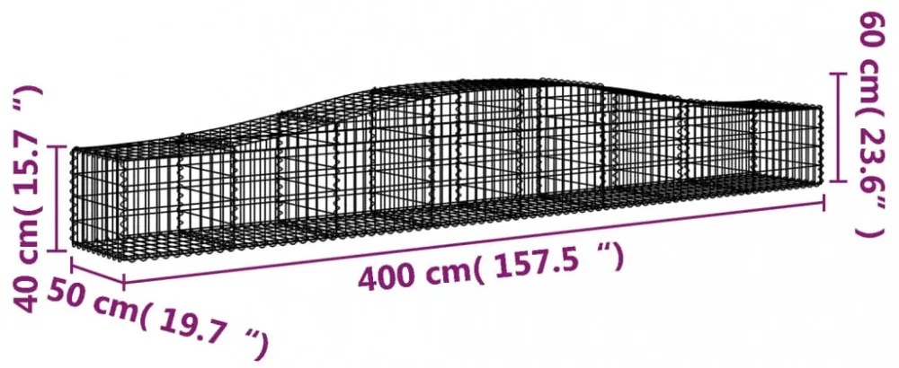 8 db íves horganyzott vas gabion kosár 400x50x40/60 cm