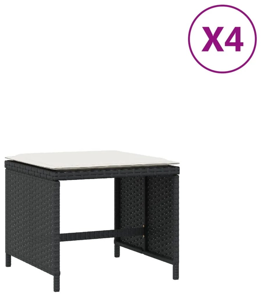 4 db fekete polyrattan kerti szék párnákkal 40 x 40 x 35 cm