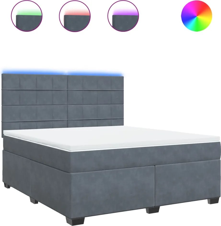 vidaXL sötétszürke bársony rugós ágy matraccal 180x200 cm