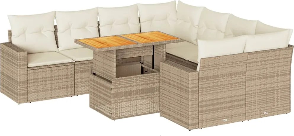 vidaXL 9 részes bézs polyrattan kerti ülőgarnitúra párnákkal