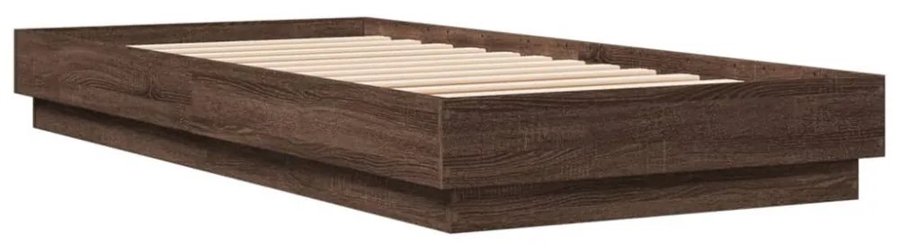 barna tölgy színű ágykeret LED-világítással 90 x 200 cm