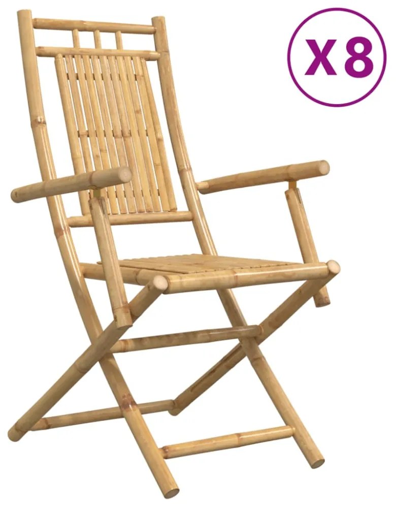 8 db összecsukható bambusz kerti szék 53 x 66 x 99 cm
