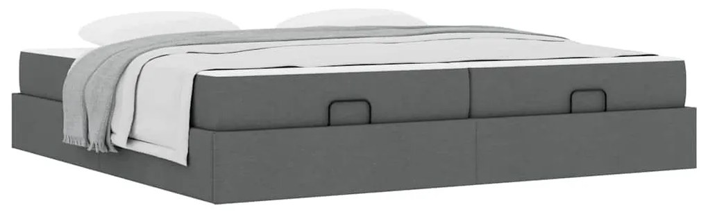 Ágykeret tárolóval Sötétszürke 200 x 200 cm szövet