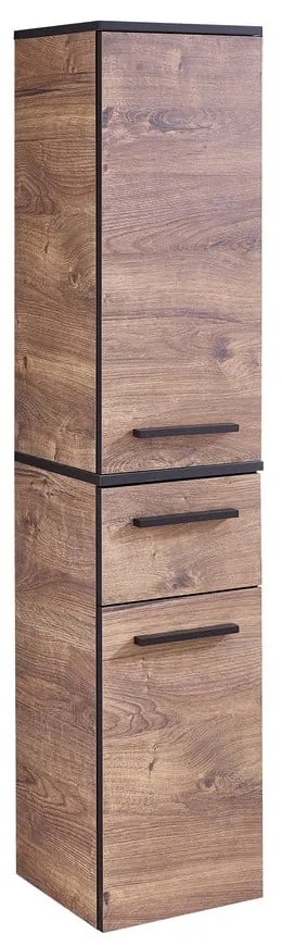 Barna alacsony fürdőszoba szekrény tölgyfa dekorral 30x72 cm Set 374 - Pelipal