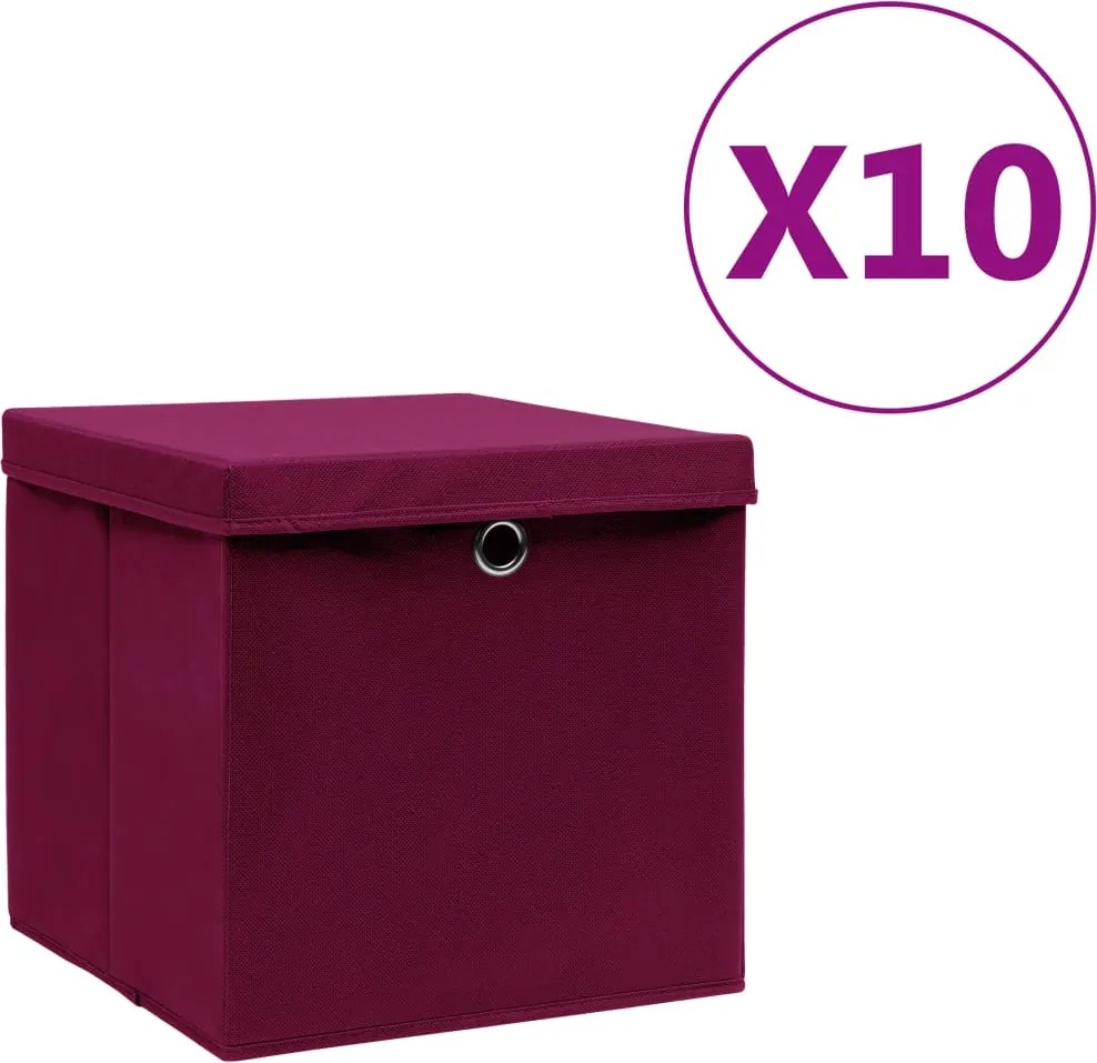 vidaXL 10 db sötétpiros fedeles tárolódoboz 28 x 28 x 28 cm