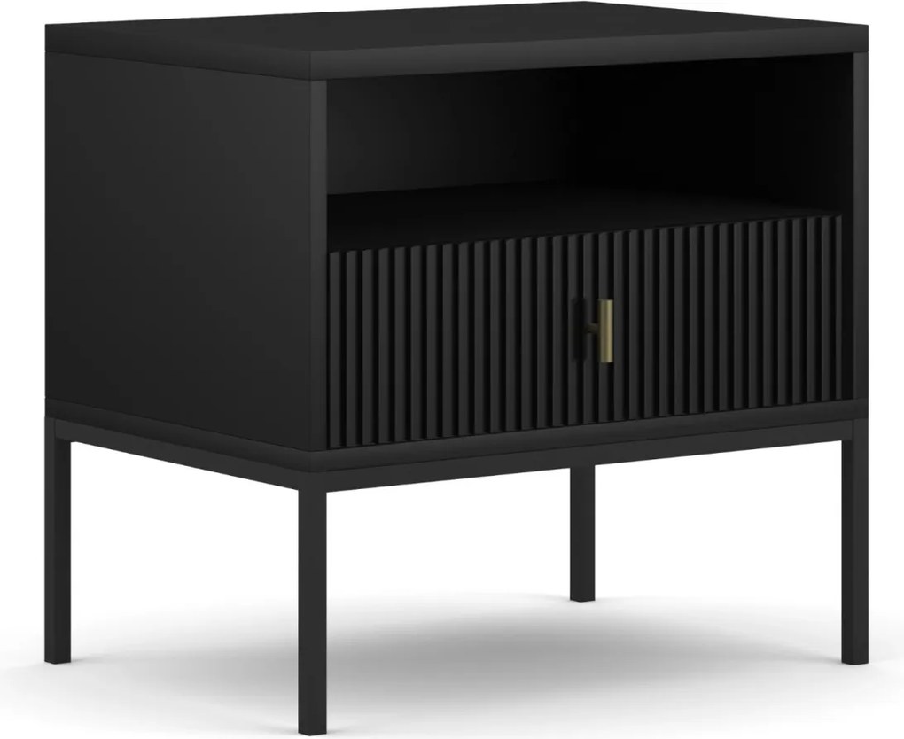 Éjjeliszekrény bordázott kivitelben, fekete színben MARCOS