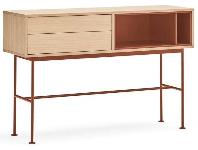 Yoko téglavörös konzolasztal tölgyfa dekorral - Teulat