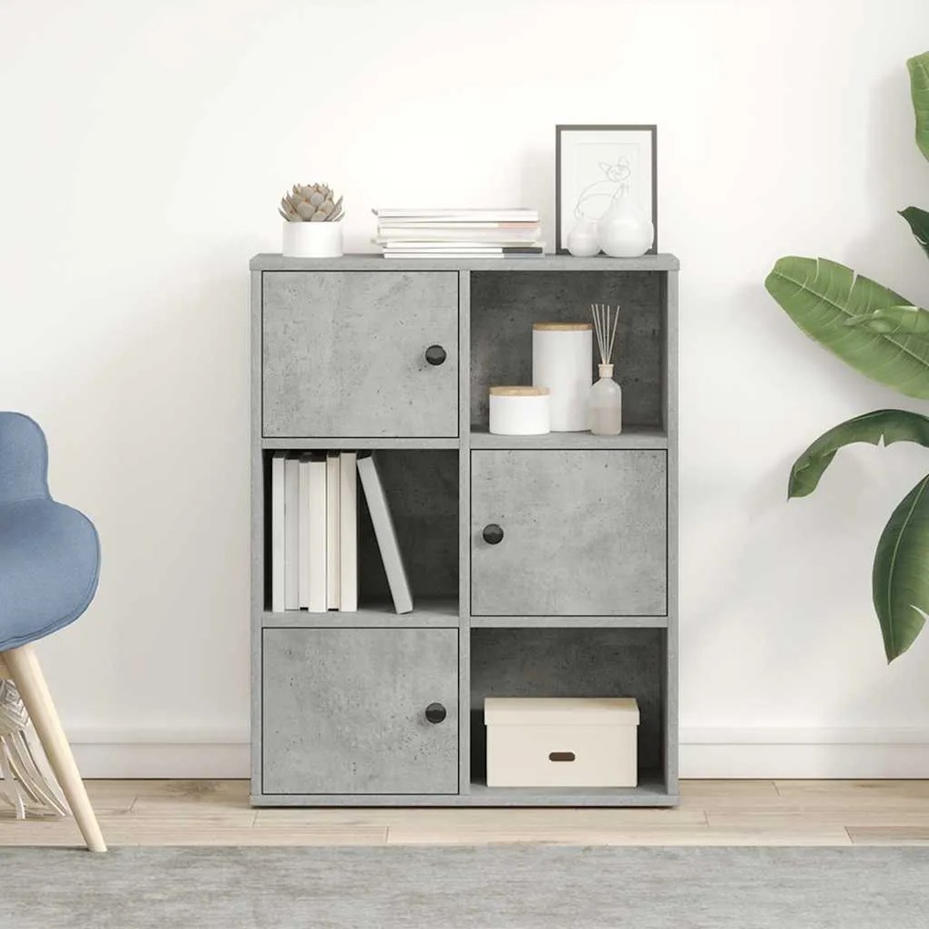 betonszürke szerelt fa könyvespolc 60x24x76,5 cm