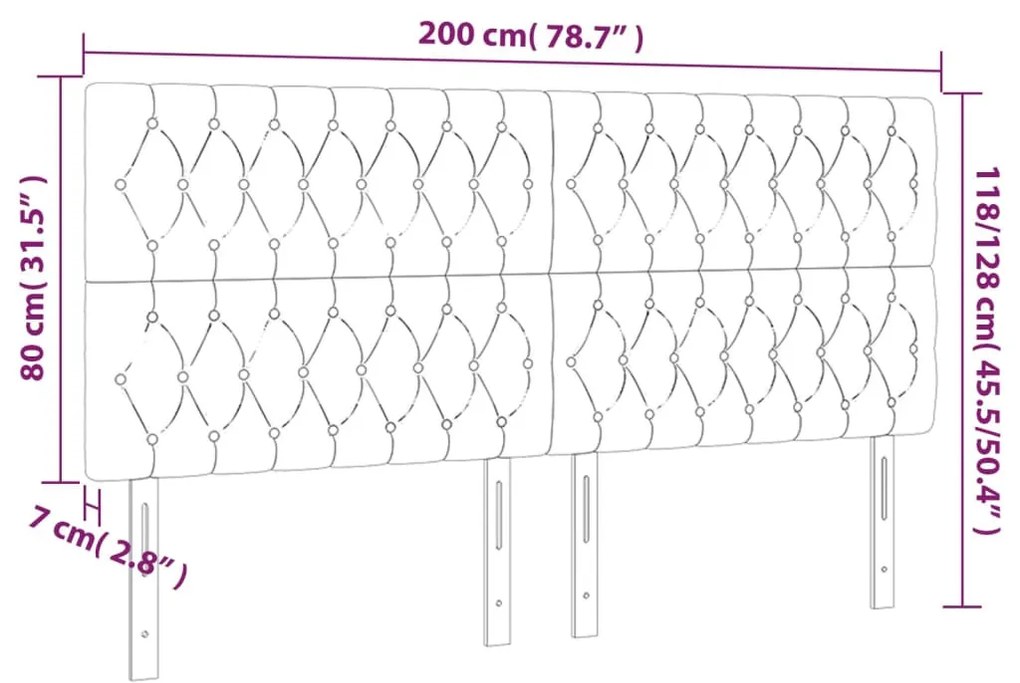 fekete szövet LED-es fejtámla 200x7x118/128 cm