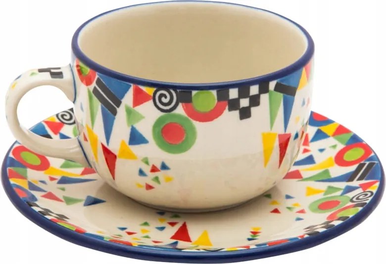 200 ml-es csésze csészealjjal Művészi kerámia Bolesławiec egyedi U4882