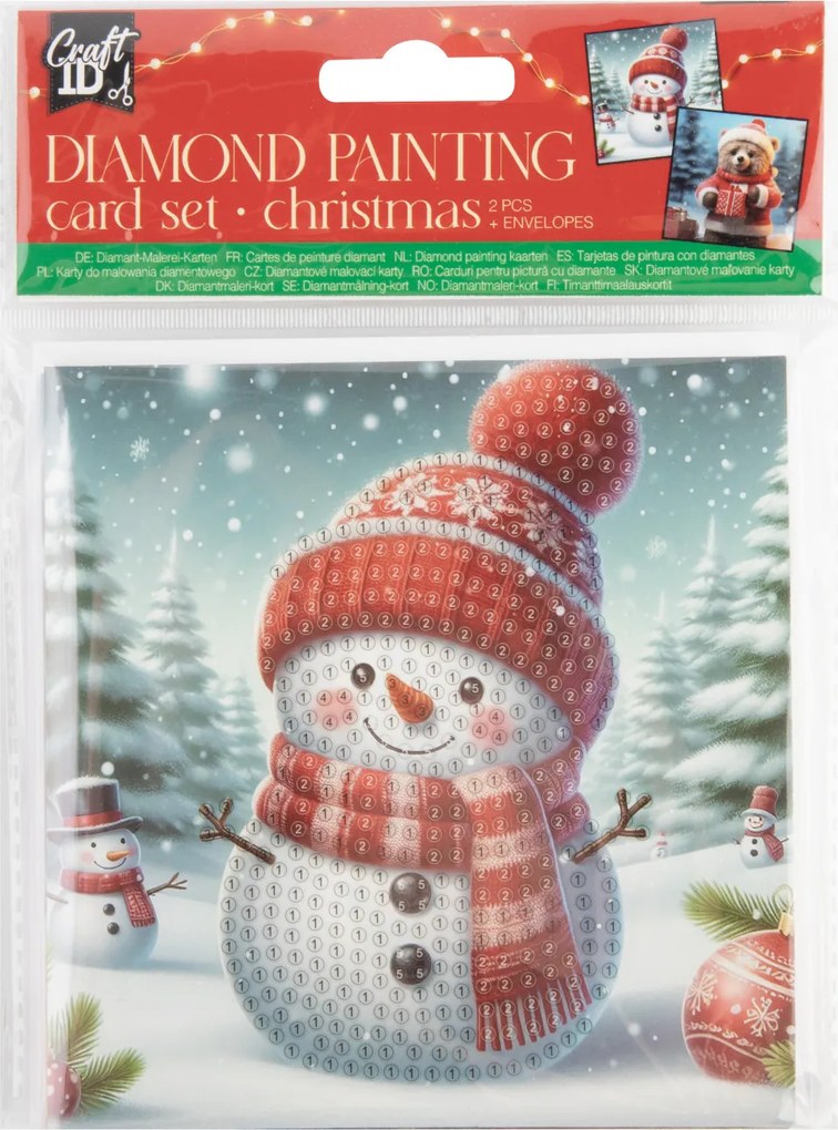 Karácsonyi Snowman gyémántszemes 2 db-os kártya szett borítékkal