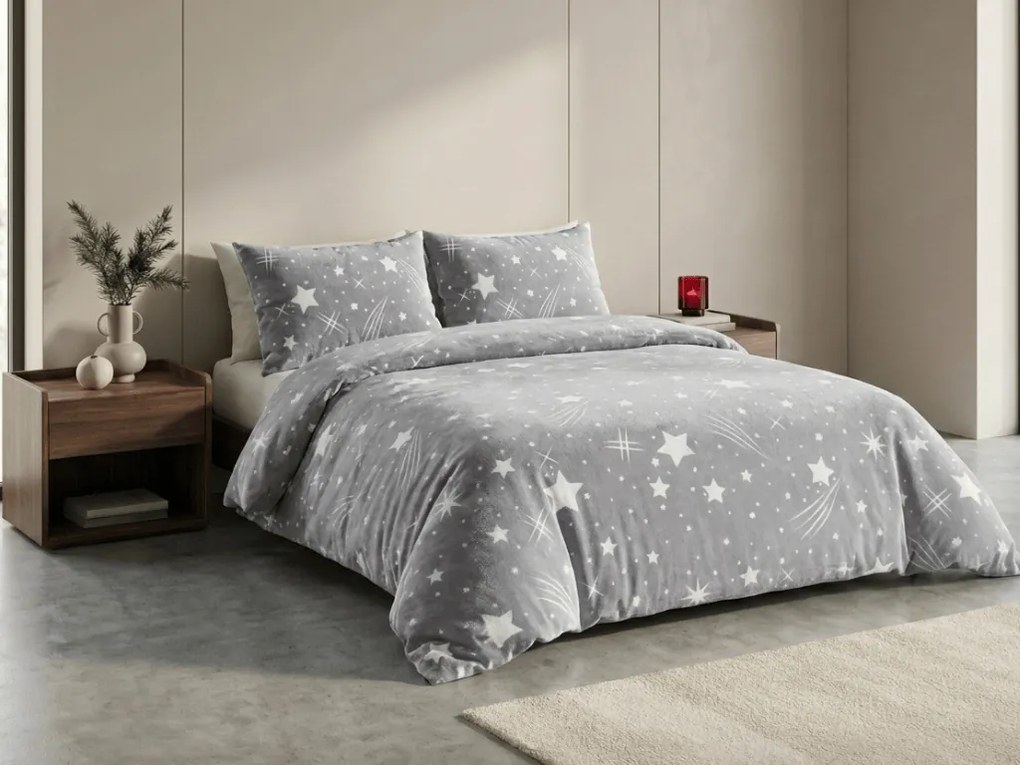 AKCIÓ Mikroplüss ágynemű NIGHT STARS világosszürke II. osztály Ágyneműhuzat mérete: 70 x 90 cm | 140 x 200 cm