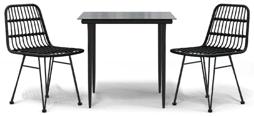 vidaXL 3 részes fekete polirattan kerti étkezőgarnitúra