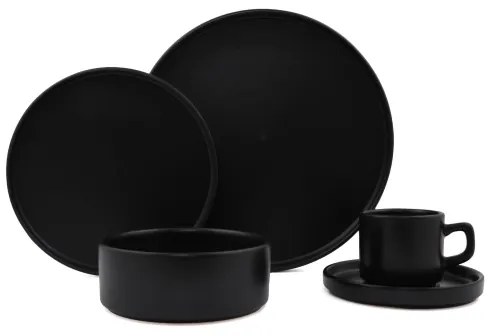 20 darabos étkészlet, fekete/kőkerámia