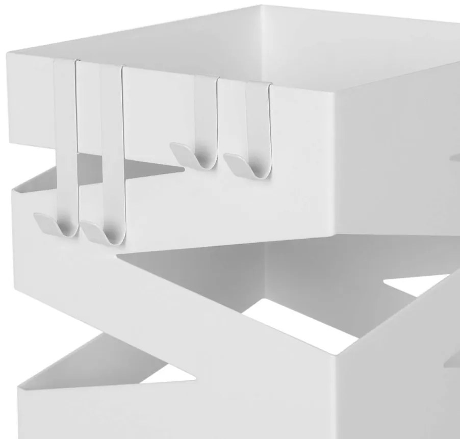 Esernyőtartó négyzet alakú, akasztókkal, fehér 15x15x49cm