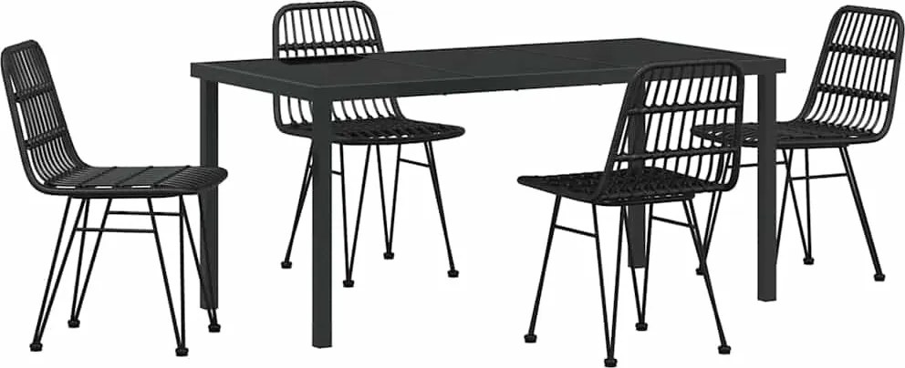 vidaXL Kert étkező szett 5 pcs Fekete Porszórt acél