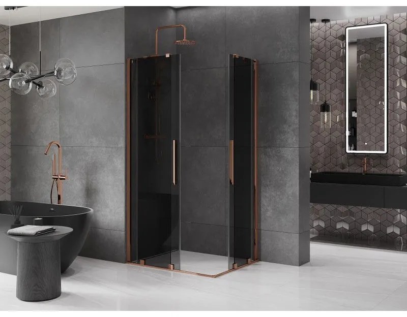 Mexen Velar Duo, zuhanykabin tolóajtóval 90 x 80 cm, 8mm szürke üveg, rózsaszín arany, 871-090-080-42-60