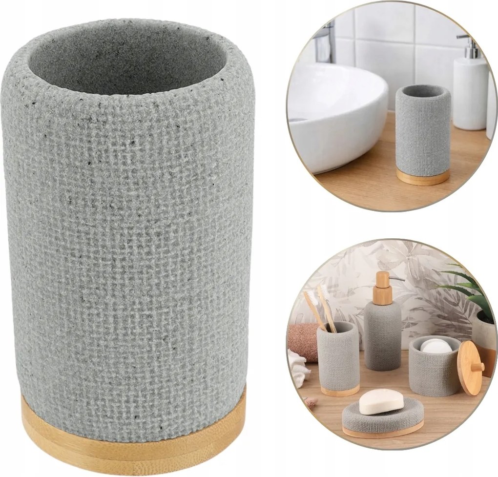Fürdőszobai Bögre 290 ML Hálós Hatás Bambusz Fogkrém Szürke