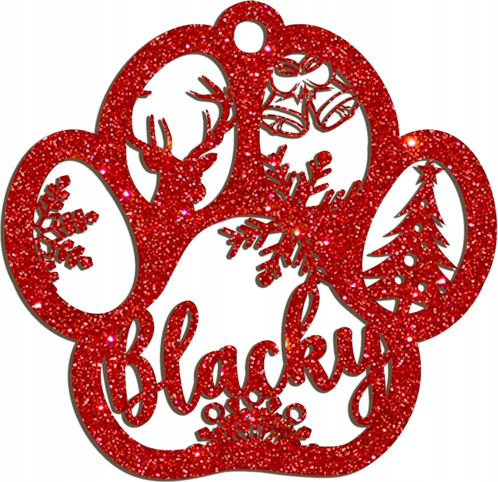 Személyre Szabott Bomba Kutya Mancs 10cm Név Piros Csillámos