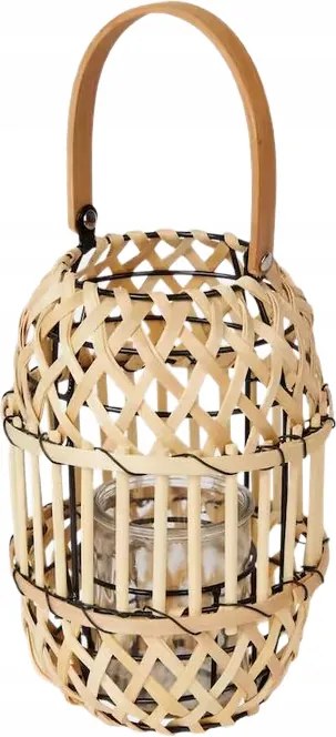 Lámpa 23 fa, fém, üveg, fonott/rattan 22 cm