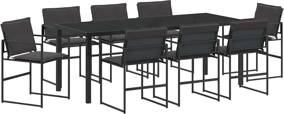 vidaXL Kert étkező szett 9 pcs Fekete Porszórt acél