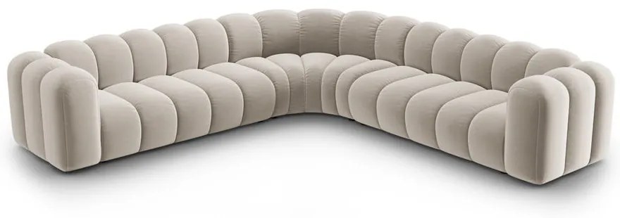 Krémszínű bársony moduláris sarokkanapé Lupine – Micadoni