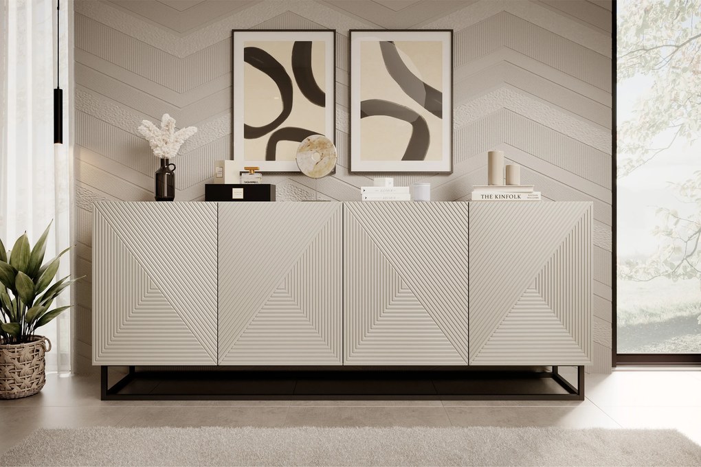 Asha komód 200 cm négyajtós - kasmír / fekete láb