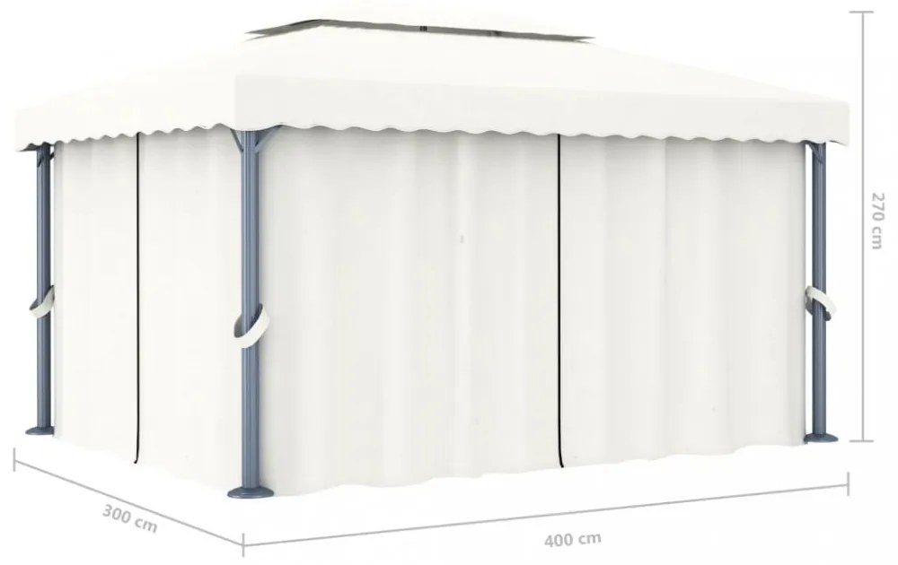 krémfehér alumíniumpavilon függönnyel 4 x 3 m