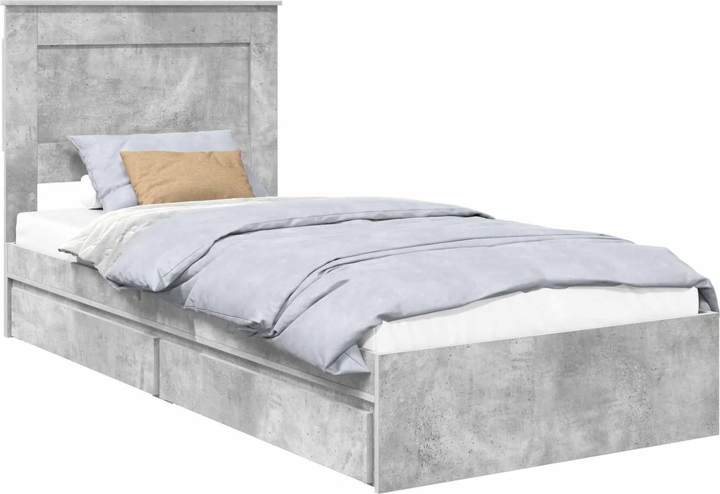 vidaXL Tárolós Ágy fejtámlával Beton Szürke 100 x 200 cm Faanyag
